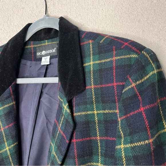 Vintage Sag Harbor Plaid Blazer Jacket-Green/Red-Women’s 12-Christmas-Holidays - Picture 5 of 12